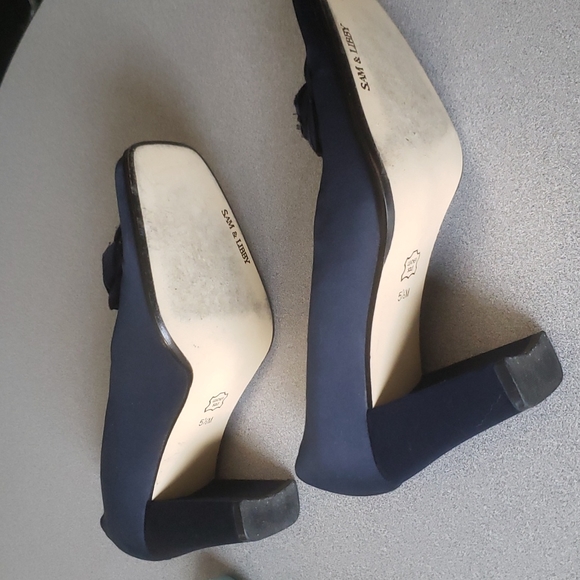 Sam & Libby Stacked Navy Blue Heels Size 5.5 - Picture 5 of 5